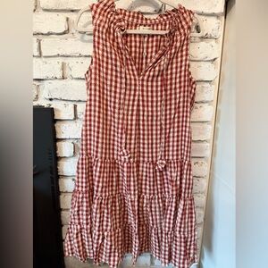 Max Studio Burgundy and cream Checkered Midi Dress with floral details